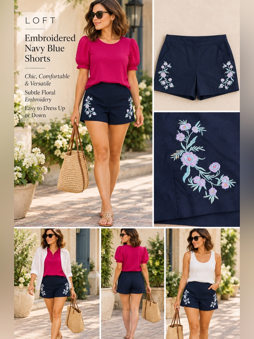 2068 LOFT Embroidered Navy Blue Shorts